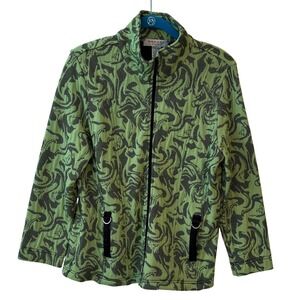 Rafael Sport Womens Zip Up Jacket Green Black Abstract Print Long Sleeve Size L